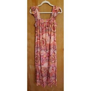 Knox Rose Dress Woman's S Orange Pink Paisley Floral Maxi Sleeveless Flowy Boho